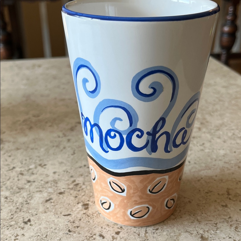 Williams Sonoma Blue and Tan Mocha Mug